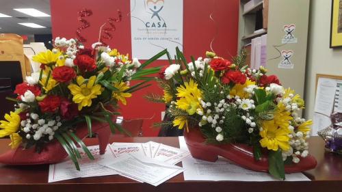 Redshoe centerpieces at office